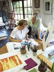 Janet Stahl-Fraser in the studio with Maureen