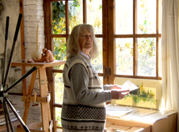 Maureen Booth in her printmaking studio