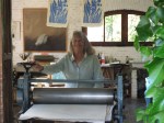 Maureen Booth in her Granada printmaking studio