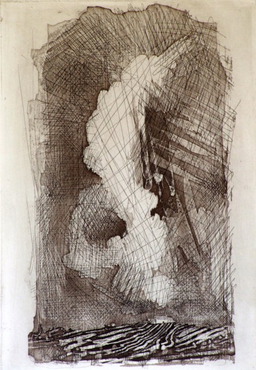 "Tormenta," an etching by Maureen Booth