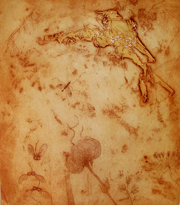 "Flyers" print using etching and liquid-metal techniques.