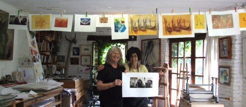 Jini and Maureen with some of the work Jini produced in September 2012